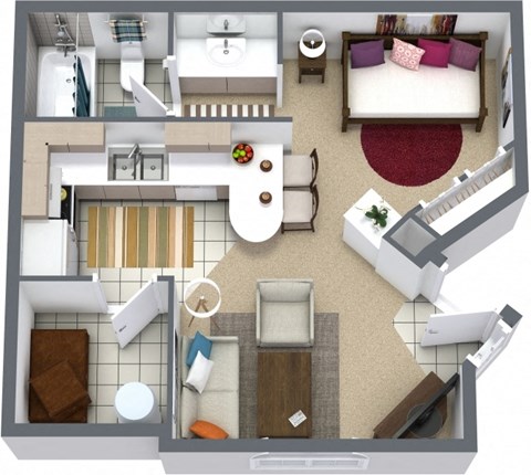 Floor plan for studio, 1 bath, 400 sqft